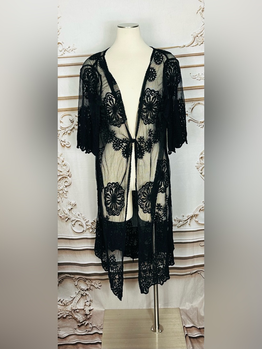 Sheer Black Lace Robe - Picture 2 of 8